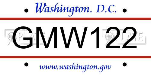 GMW122 District Of Columbia License Plate