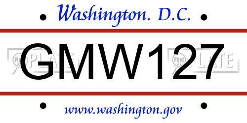 GMW127 District Of Columbia License Plate