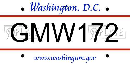 GMW172 District Of Columbia License Plate