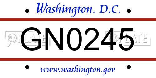 GN0245 District Of Columbia License Plate