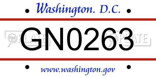 GN0263 District Of Columbia License Plate