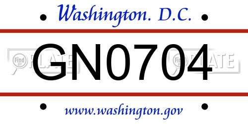 GN0704 District Of Columbia License Plate