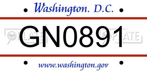 GN0891 District Of Columbia License Plate