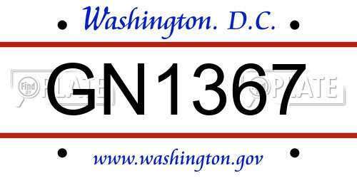 GN1367 District Of Columbia License Plate