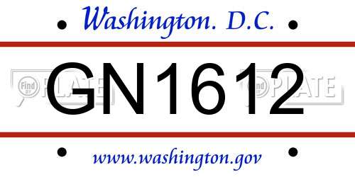GN1612 District Of Columbia License Plate
