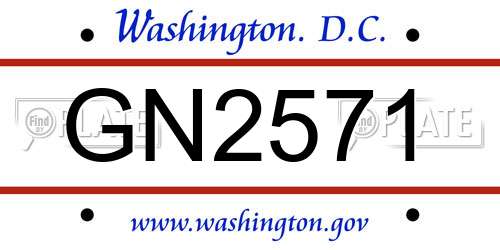 GN2571 District Of Columbia License Plate