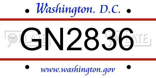 GN2836 District Of Columbia License Plate