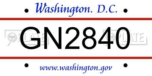 GN2840 District Of Columbia License Plate