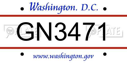 GN3471 District Of Columbia License Plate