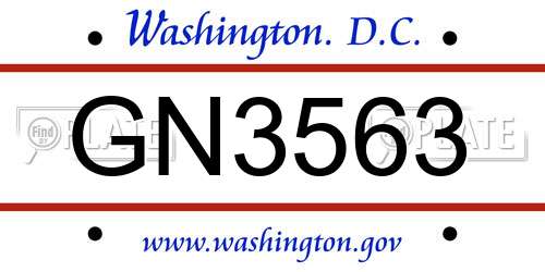 GN3563 District Of Columbia License Plate