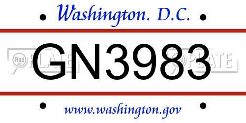 GN3983 District Of Columbia License Plate