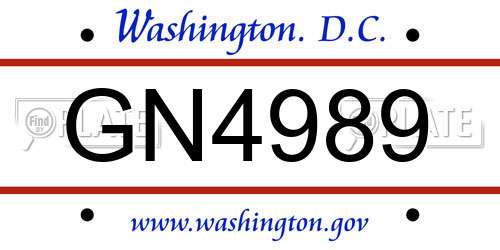 GN4989 District Of Columbia License Plate