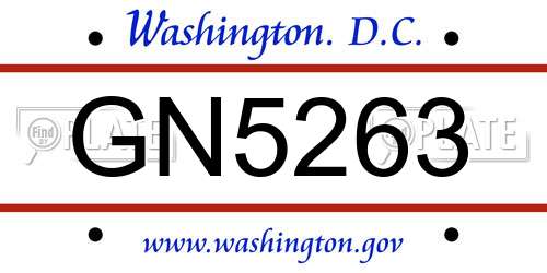 GN5263 District Of Columbia License Plate
