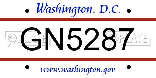 GN5287 District Of Columbia License Plate