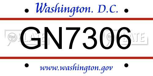 GN7306 District Of Columbia License Plate