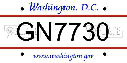 GN7730 District Of Columbia License Plate