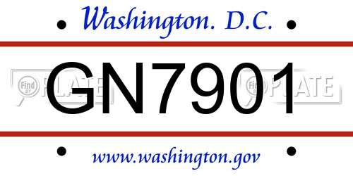 GN7901 District Of Columbia License Plate