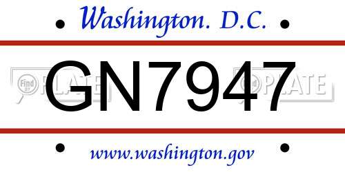 GN7947 District Of Columbia License Plate