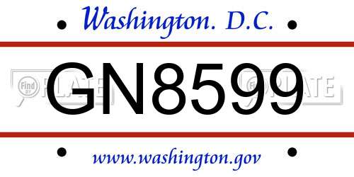 GN8599 District Of Columbia License Plate