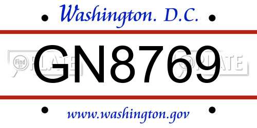 GN8769 District Of Columbia License Plate