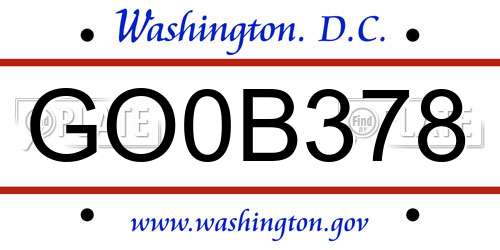 GO0B378 District Of Columbia License Plate