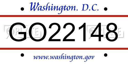 GO22148 District Of Columbia License Plate
