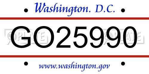 GO25990 District Of Columbia License Plate