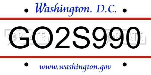 GO2S990 District Of Columbia License Plate