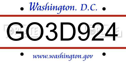 GO3D924 District Of Columbia License Plate