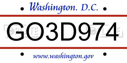 GO3D974 District Of Columbia License Plate