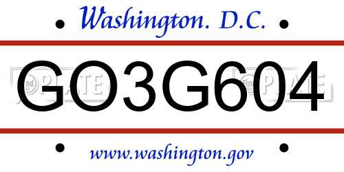 GO3G604 District Of Columbia License Plate