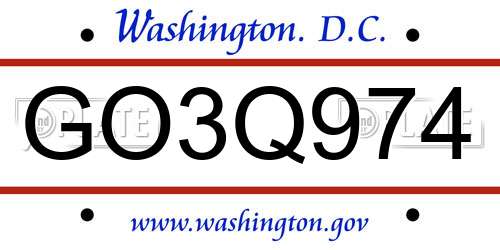 GO3Q974 District Of Columbia License Plate