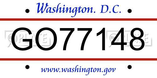 GO77148 District Of Columbia License Plate
