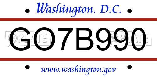 GO7B990 District Of Columbia License Plate