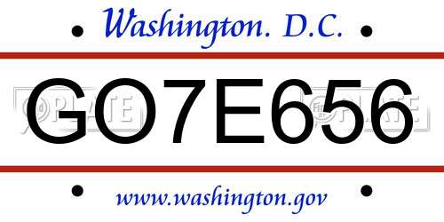 GO7E656 District Of Columbia License Plate
