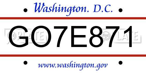 GO7E871 District Of Columbia License Plate