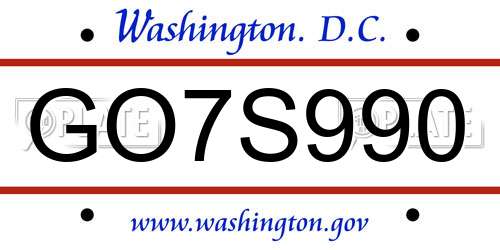 GO7S990 District Of Columbia License Plate