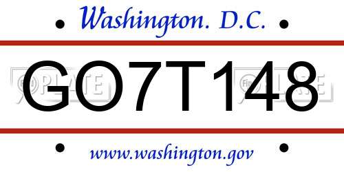 GO7T148 District Of Columbia License Plate