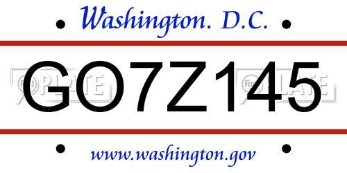 GO7Z145 District Of Columbia License Plate