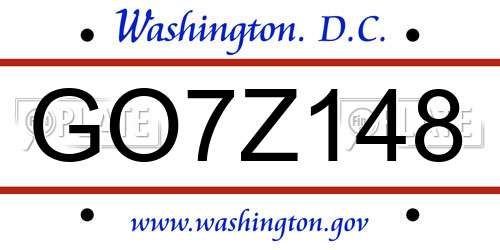 GO7Z148 District Of Columbia License Plate