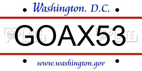 GOAX53 District Of Columbia License Plate