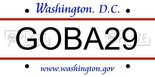 GOBA29 District Of Columbia License Plate