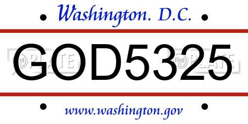 GOD5325 District Of Columbia License Plate