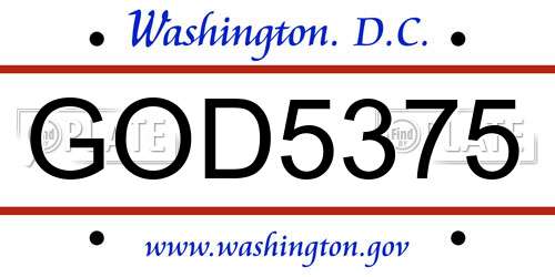 GOD5375 District Of Columbia License Plate