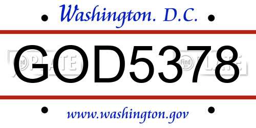 GOD5378 District Of Columbia License Plate