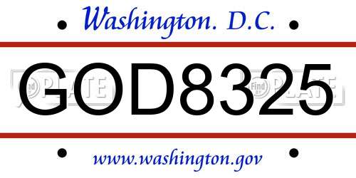 GOD8325 District Of Columbia License Plate