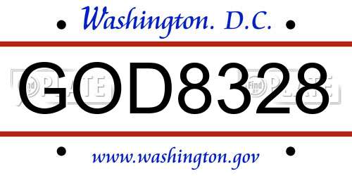 GOD8328 District Of Columbia License Plate