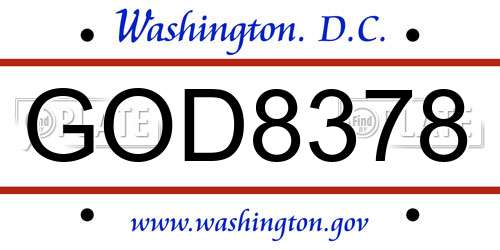 GOD8378 District Of Columbia License Plate