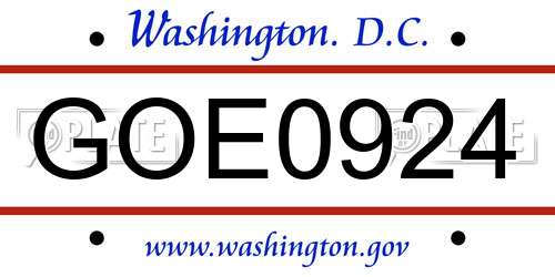 GOE0924 District Of Columbia License Plate