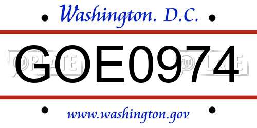 GOE0974 District Of Columbia License Plate